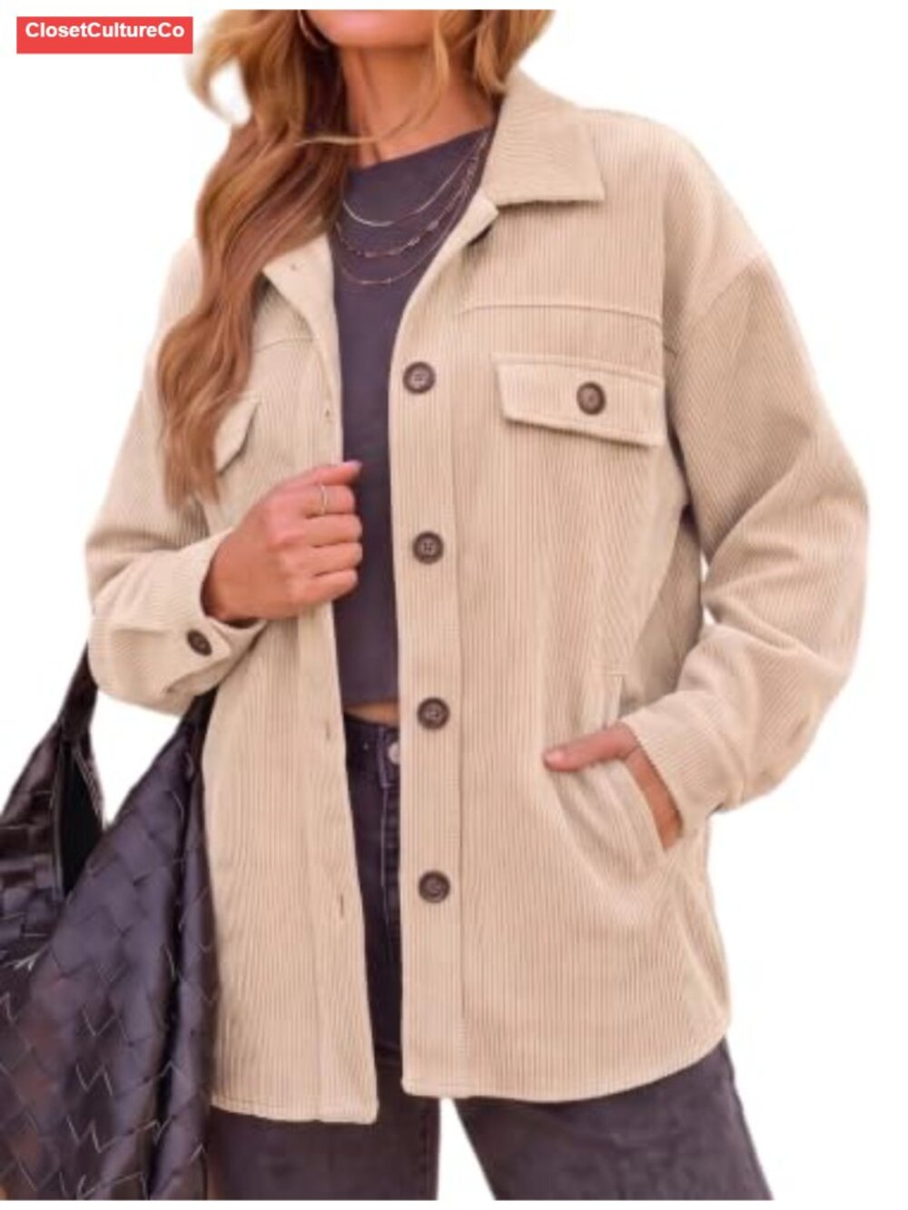Corduroy Shacket Button Down Shirt Jacket Long Sleeve Oversized